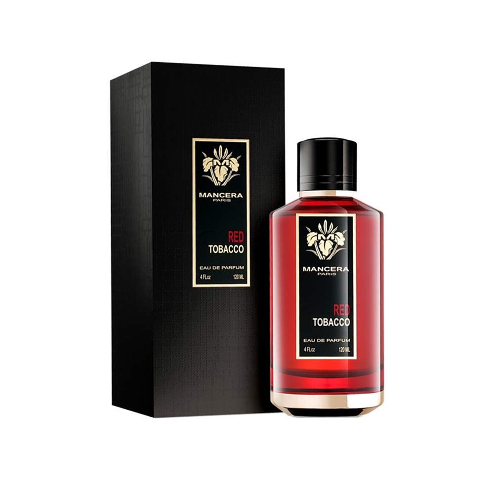 Mancera Red Tobacco perfume bottle and packaging on a white background