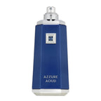 Blue perfume bottle labeled 'Azzure Aoud' on a white background