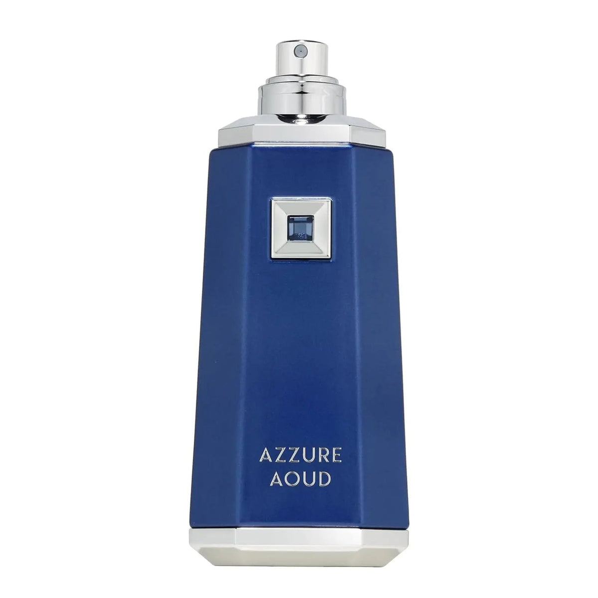 Blue perfume bottle labeled 'Azzure Aoud' on a white background