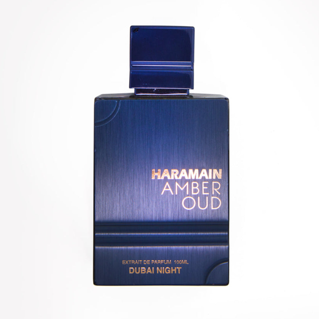 Haramain Amber Oud perfume bottle on a white background