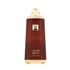 Brown and gold perfume bottle labeled 'Liquid Brun' on a white background