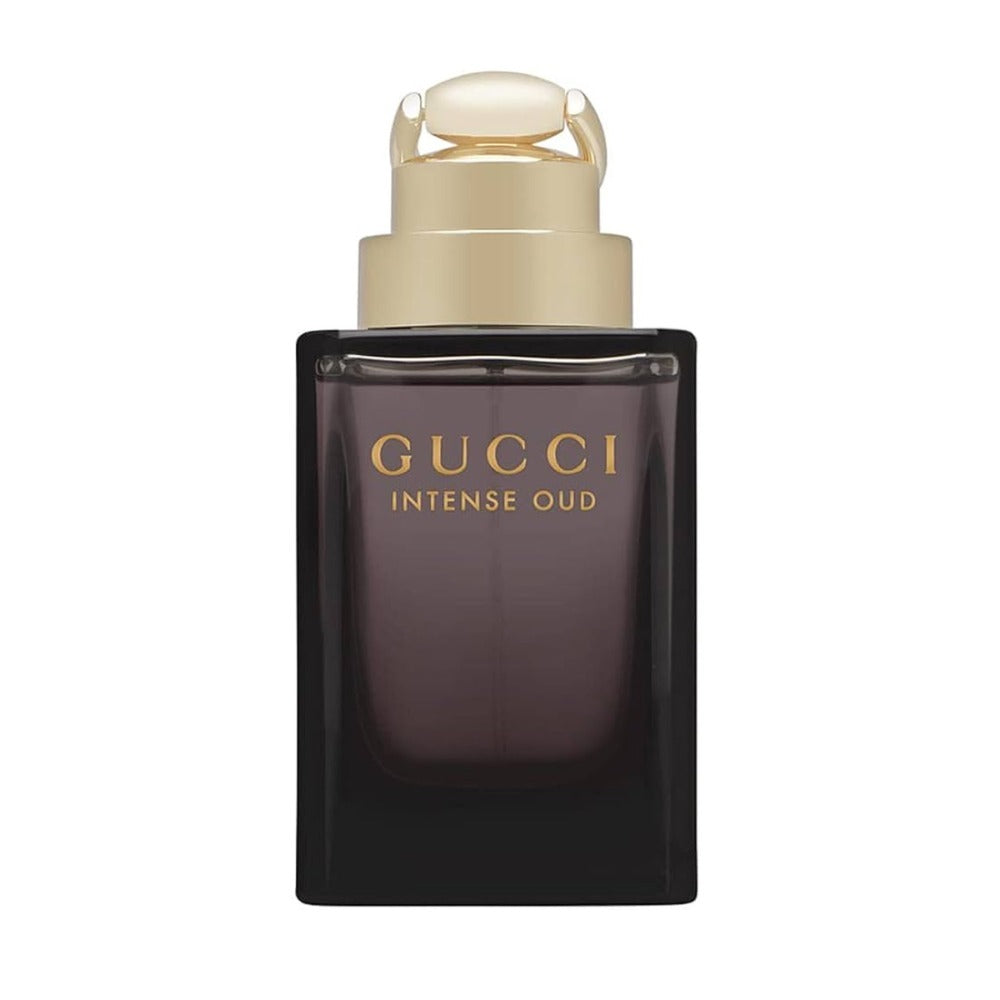 Gucci Intense Oud perfume bottle on a white background
