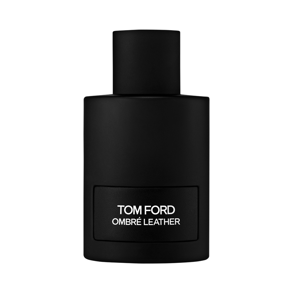 Black Tom Ford Ombre Leather perfume bottle on a white background