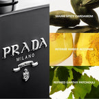 Prada Milano perfume packaging with fragrance description text