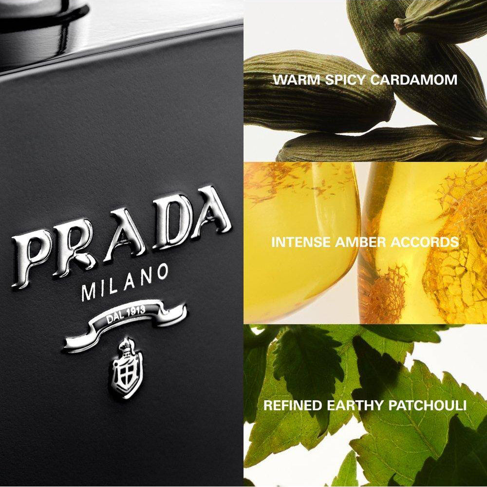 Prada Milano perfume packaging with fragrance description text