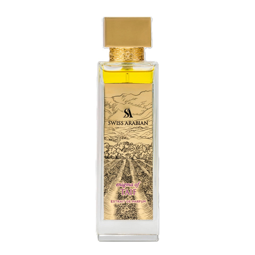Swiss Arabian Enigma of Taif perfume bottle on a white background